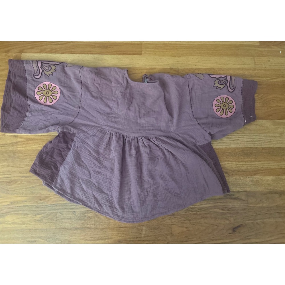 Easel Los Angeles Mauve Purple Embroidered Gauze Babydoll Boho Blouse Small - Picture 6 of 6